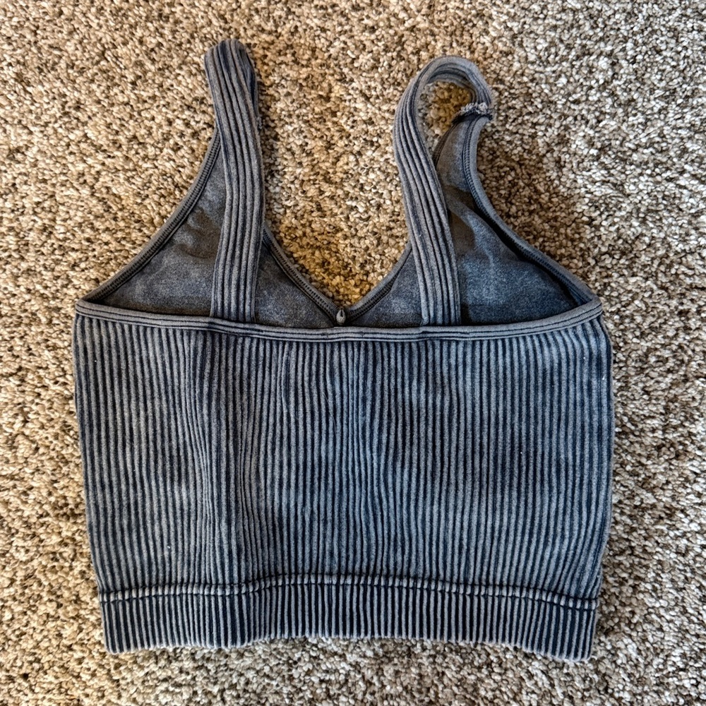 Zenana Ribber Crop Top size L/XL Gray/Blue color - Picture 2 of 4